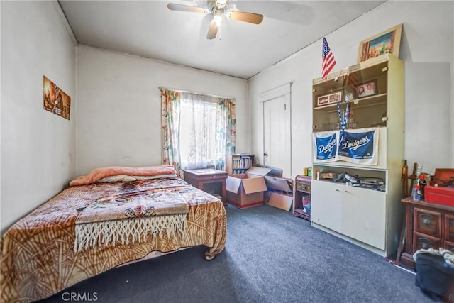 bedroom with carpet floors and ceiling fan