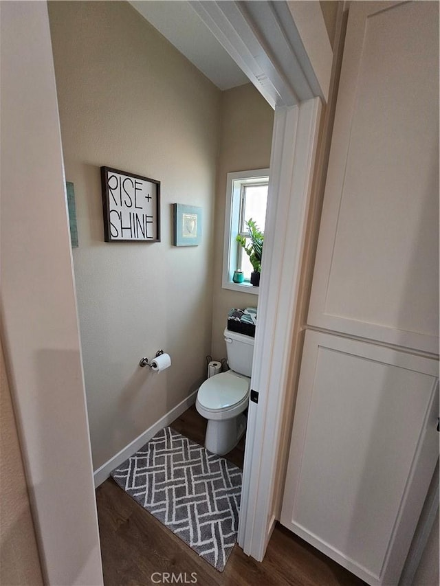 bathroom with wood-type flooring and toilet