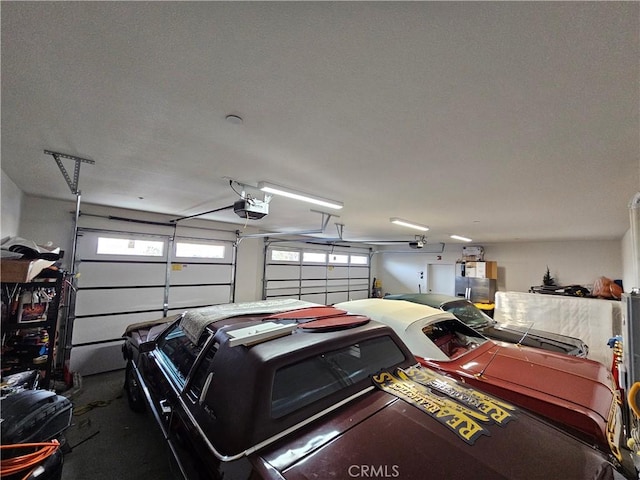 garage with a garage door opener