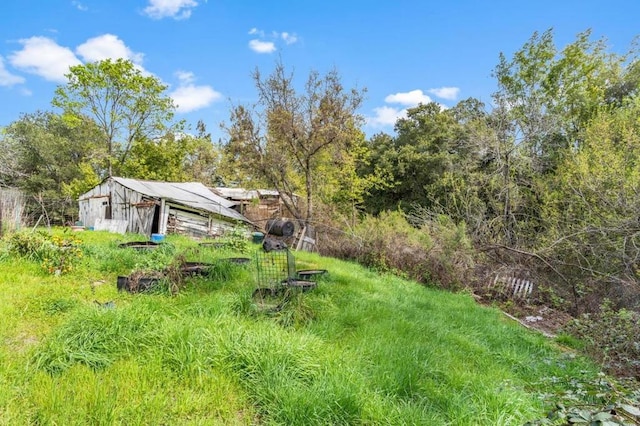 view of yard featuring an outbuilding