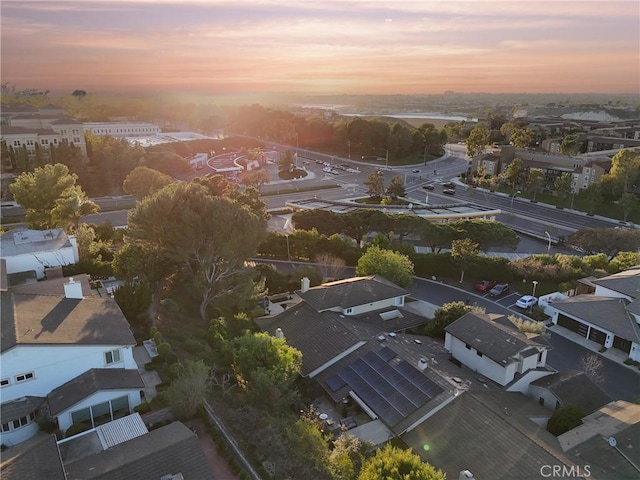 view of aerial view at dusk