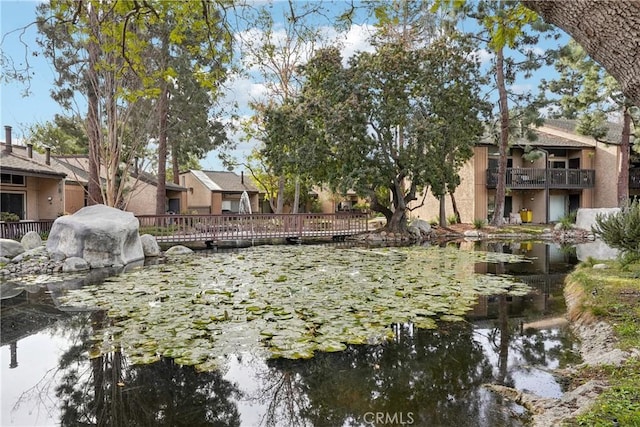 view of yard with a water view