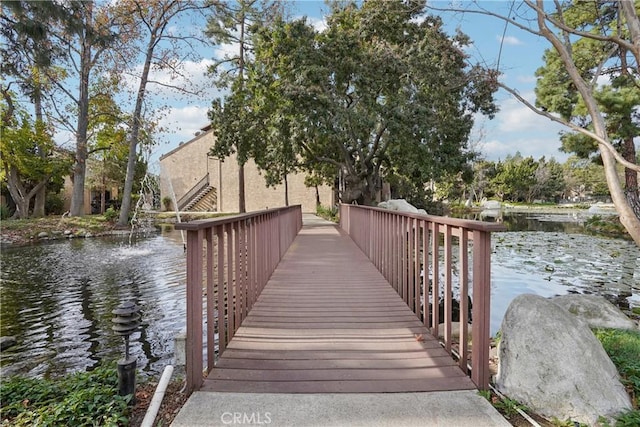 dock area with a water view