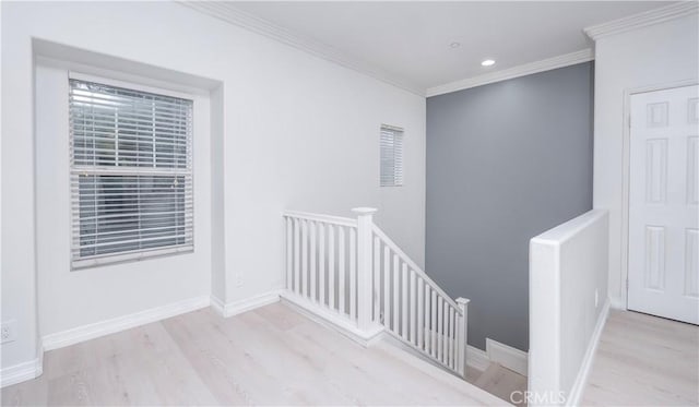 7331 Shelby Pl Unit U56, Rancho Cucamonga, CA 91739 - stairs featuring wood finished floors, ornamental molding, recessed lighting, and baseboards