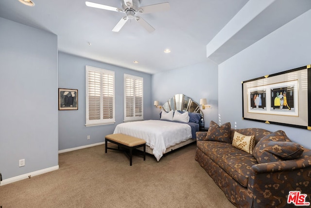 bedroom with carpet floors and ceiling fan