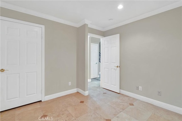 unfurnished bedroom featuring ornamental molding