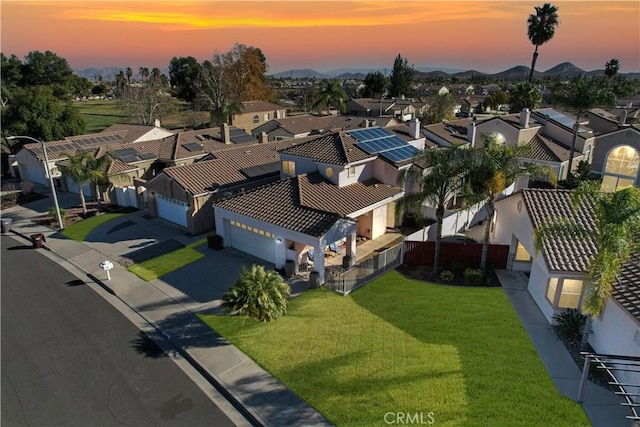 view of aerial view at dusk