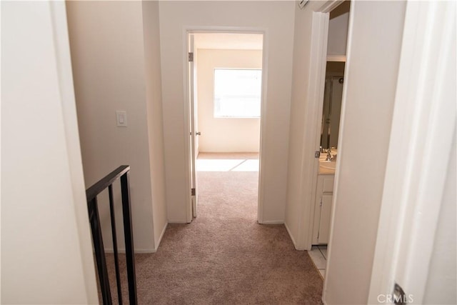 corridor with light colored carpet