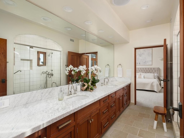 bathroom featuring vanity and walk in shower