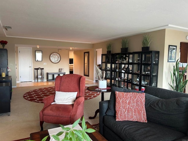 living room with carpet