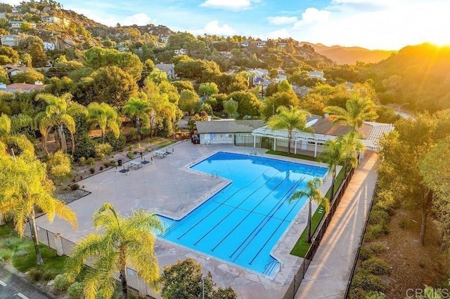 9739 Sage Hill Way, Escondido, CA 92026 - community pool featuring fence, a patio area, and a mountain view