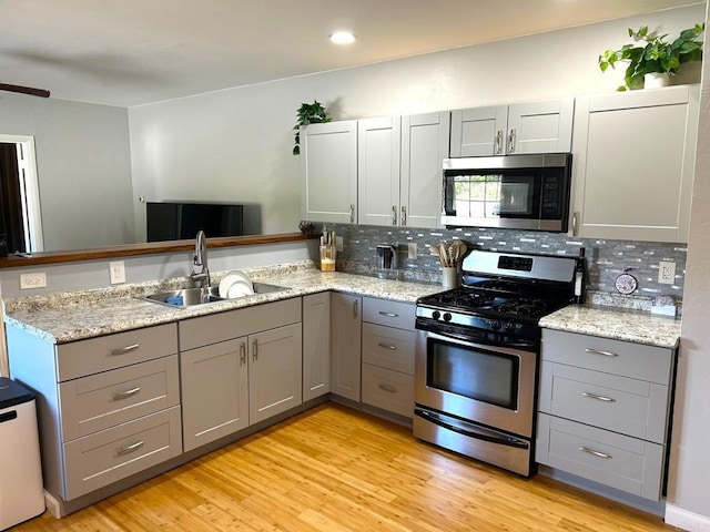 9739 Sage Hill Way, Escondido, CA 92026 - kitchen with appliances with stainless steel finishes, gray cabinets, a sink, and a peninsula