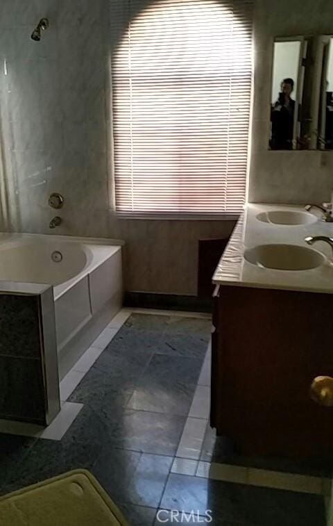 bathroom with a bath and vanity