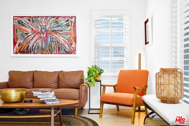 living area with hardwood / wood-style floors