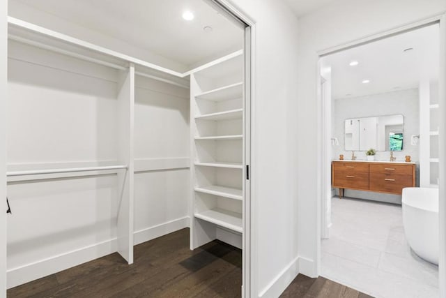 walk in closet featuring hardwood / wood-style flooring