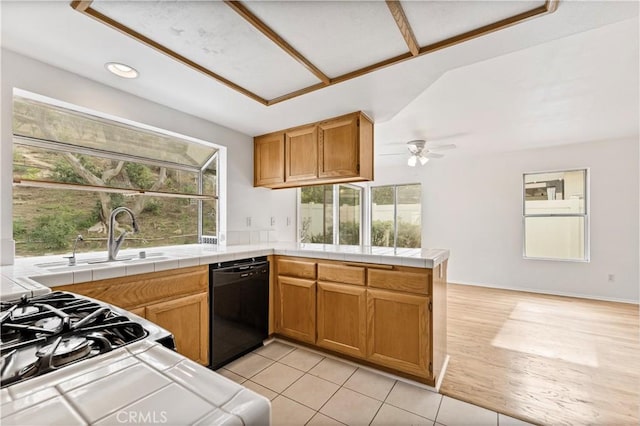 kitchen with sink, a healthy amount of sunlight, black dishwasher, and tile counters