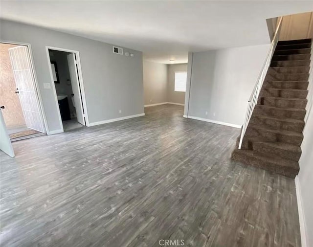 unfurnished living room featuring dark hardwood / wood-style flooring