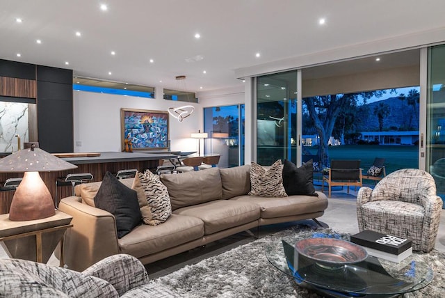 living room with expansive windows