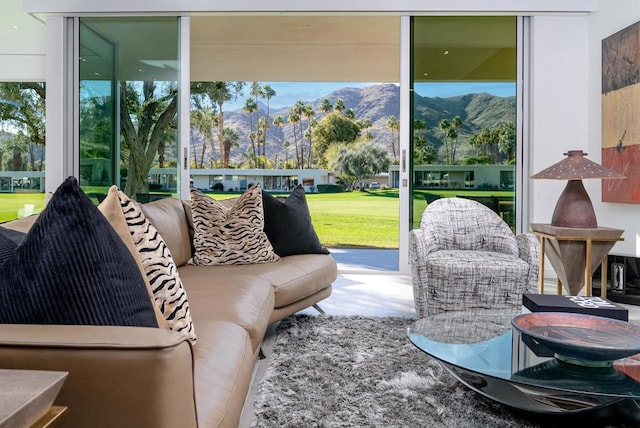 interior space with a mountain view and plenty of natural light