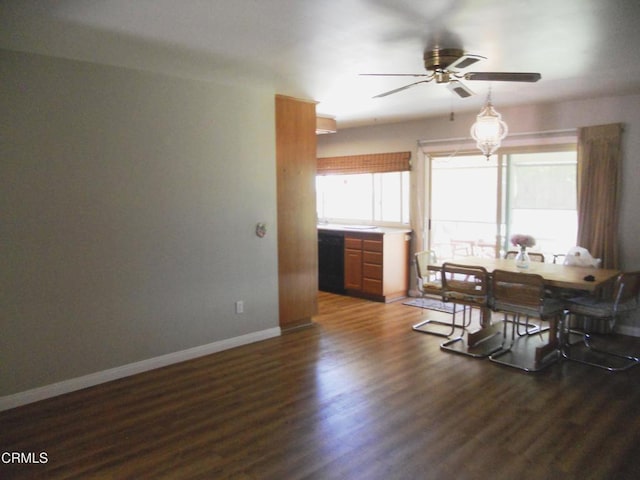 2209 Aspenpark Ct, Thousand Oaks, CA 91362 - dining space with a ceiling fan and dark wood-style flooring