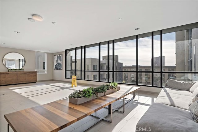 living room with light tile patterned flooring