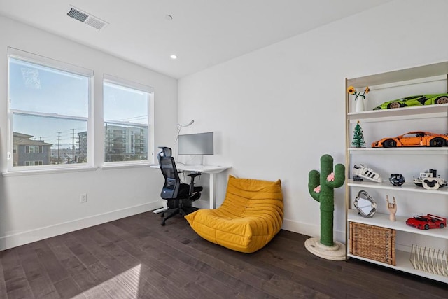 living area with dark wood-type flooring