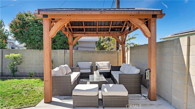 view of patio / terrace featuring a gazebo and outdoor lounge area