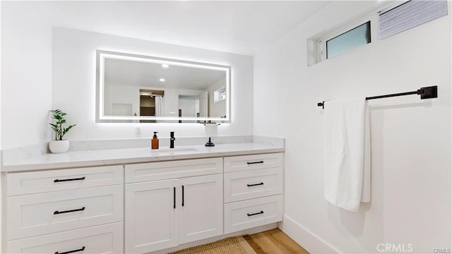 bathroom featuring wood-type flooring and vanity