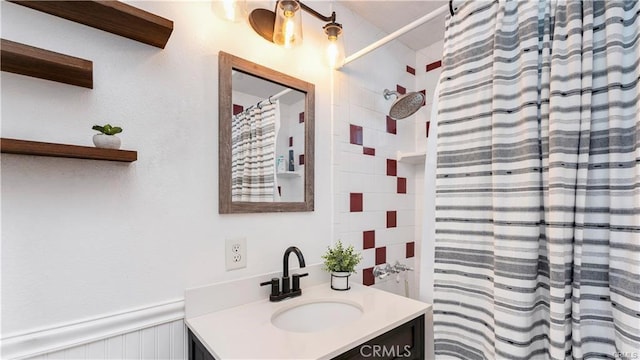 bathroom featuring vanity and walk in shower