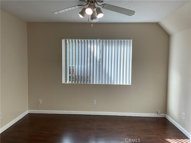 7405 Charmant Dr Unit 2320, San Diego, CA 92122 - spare room with a ceiling fan, dark wood-type flooring, baseboards, and lofted ceiling