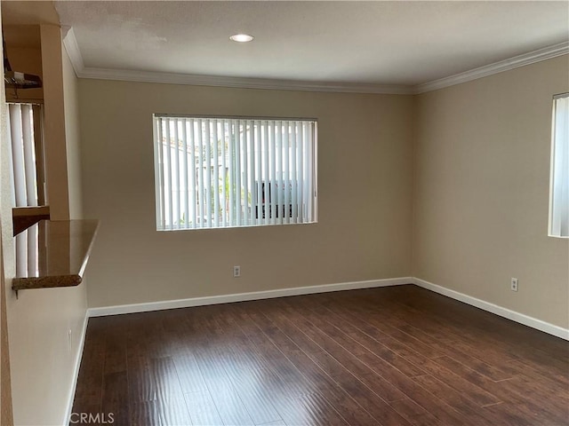 7405 Charmant Dr Unit 2320, San Diego, CA 92122 - empty room featuring dark wood-type flooring, baseboards, and ornamental molding