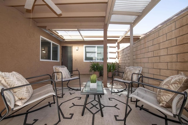 view of patio featuring a pergola