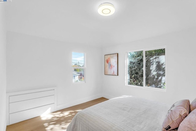 bedroom featuring multiple windows and hardwood / wood-style flooring