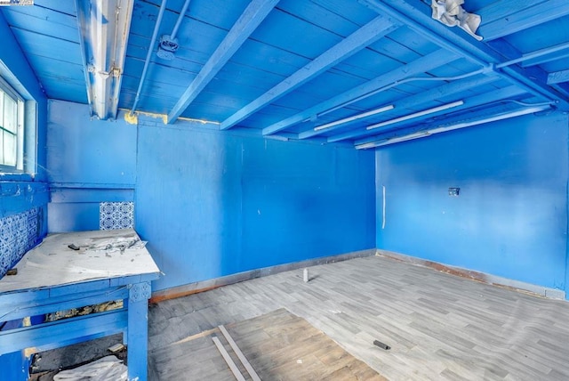 basement featuring hardwood / wood-style floors