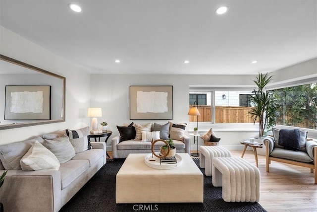 living room with light hardwood / wood-style floors