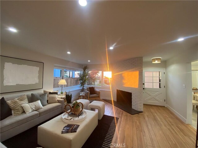 living room featuring a fireplace and light hardwood / wood-style flooring