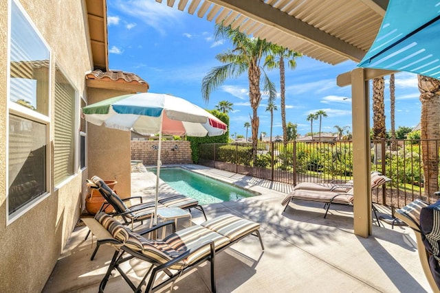 view of patio / terrace featuring a fenced in pool