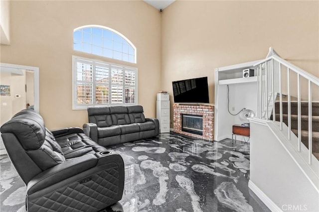 living room with a fireplace