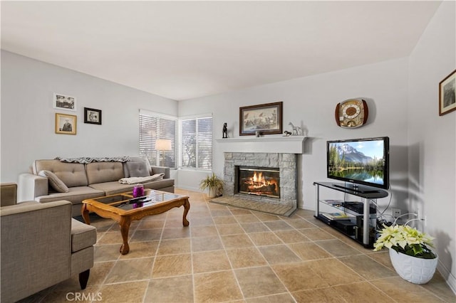 living room with a fireplace