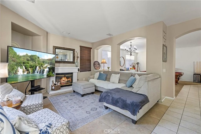 living room with light tile patterned floors