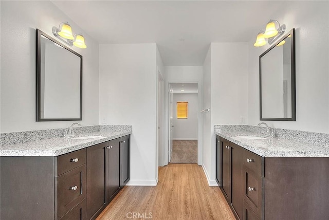 bathroom with wood-type flooring and vanity