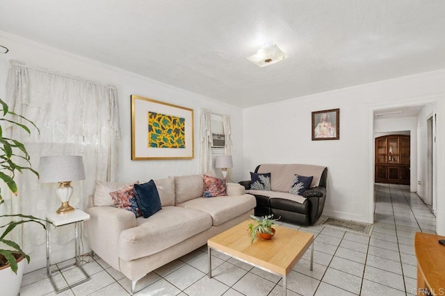 living room with crown molding