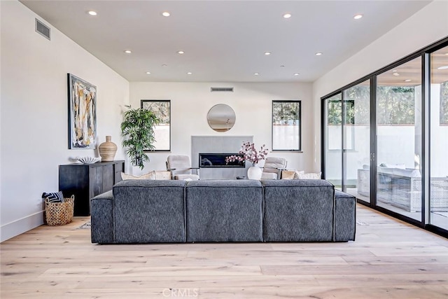 living room with light hardwood / wood-style floors