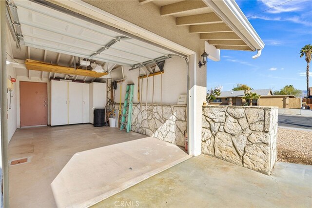 garage with a garage door opener