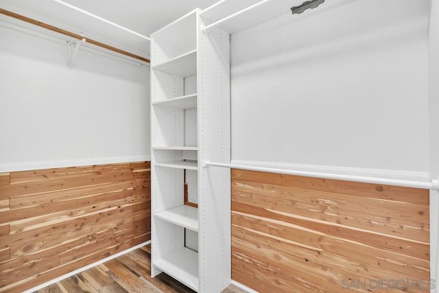 walk in closet with hardwood / wood-style floors