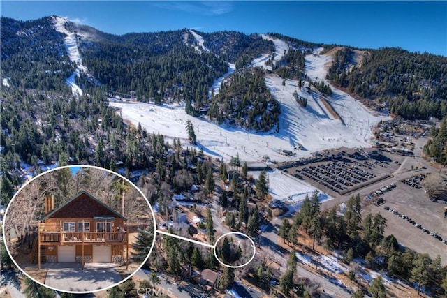 birds eye view of property featuring a mountain view