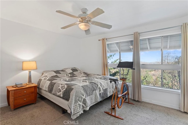 bedroom with carpet flooring and ceiling fan