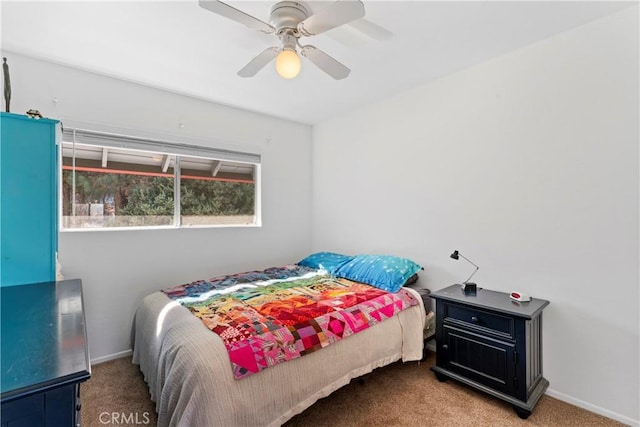 bedroom featuring carpet floors and ceiling fan