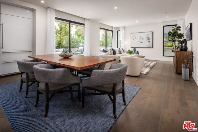 dining room with dark wood-type flooring