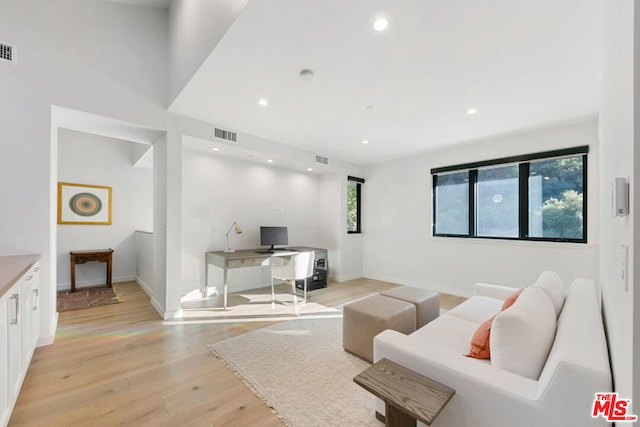 living room featuring light wood-type flooring